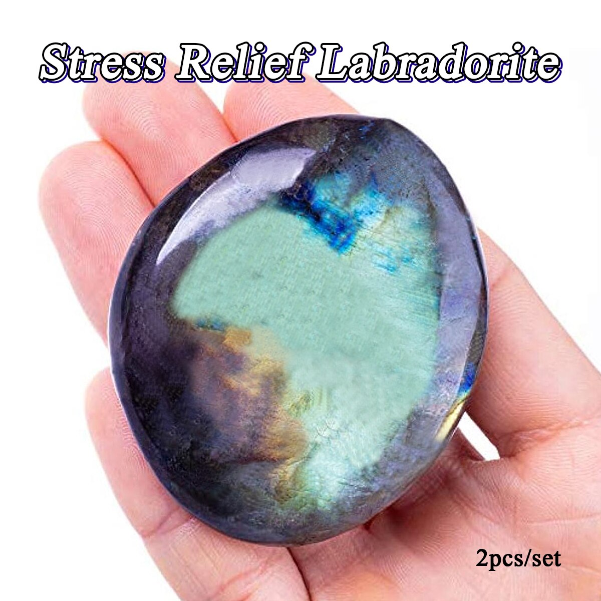 Natural Labradorite Pedra Da Palma, Chakra Reiki Polido, Cristal de Cura, Alívio do Estresse, Ansiedade Terapia, 2pcs por conjunto