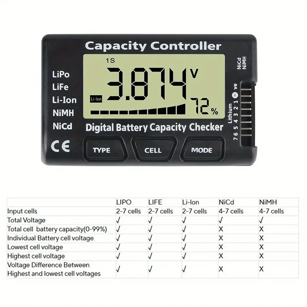 Cellmeter 7 comprobador de capacidad de batería Digital controlador probador de voltaje para LiPo Life Li-ion NiMH Nicd medidor de celda
