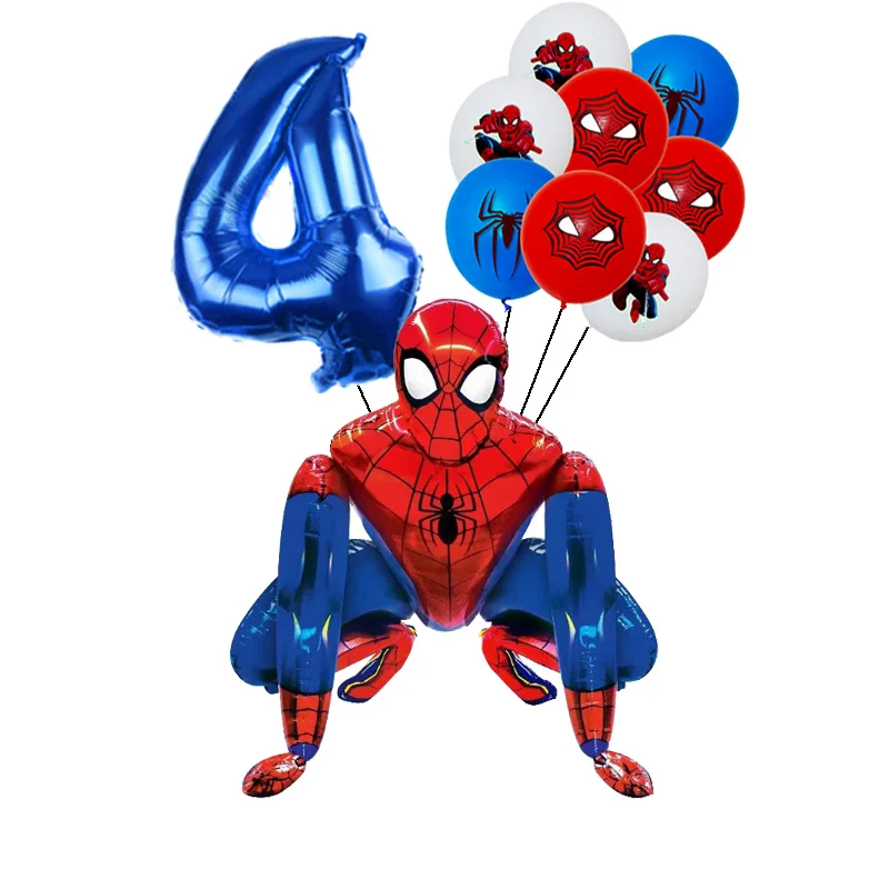 SpiderMan ตกแต่งสําหรับเด็ก Latex อลูมิเนียมฟอยล์บอลลูน Spider Theme อุปกรณ์เหตุการณ์ทิ้งบนโต๊ะอาหาร