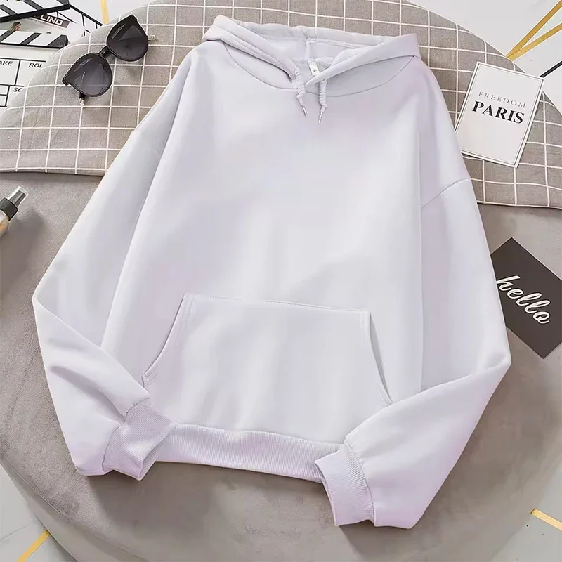 Białe bluzy z kapturem 2025 męskie damskie jesienne z długim rękawem wkładane przez głowę codzienne bluzy z kieszeniami unisex luźne odzież sportowa
