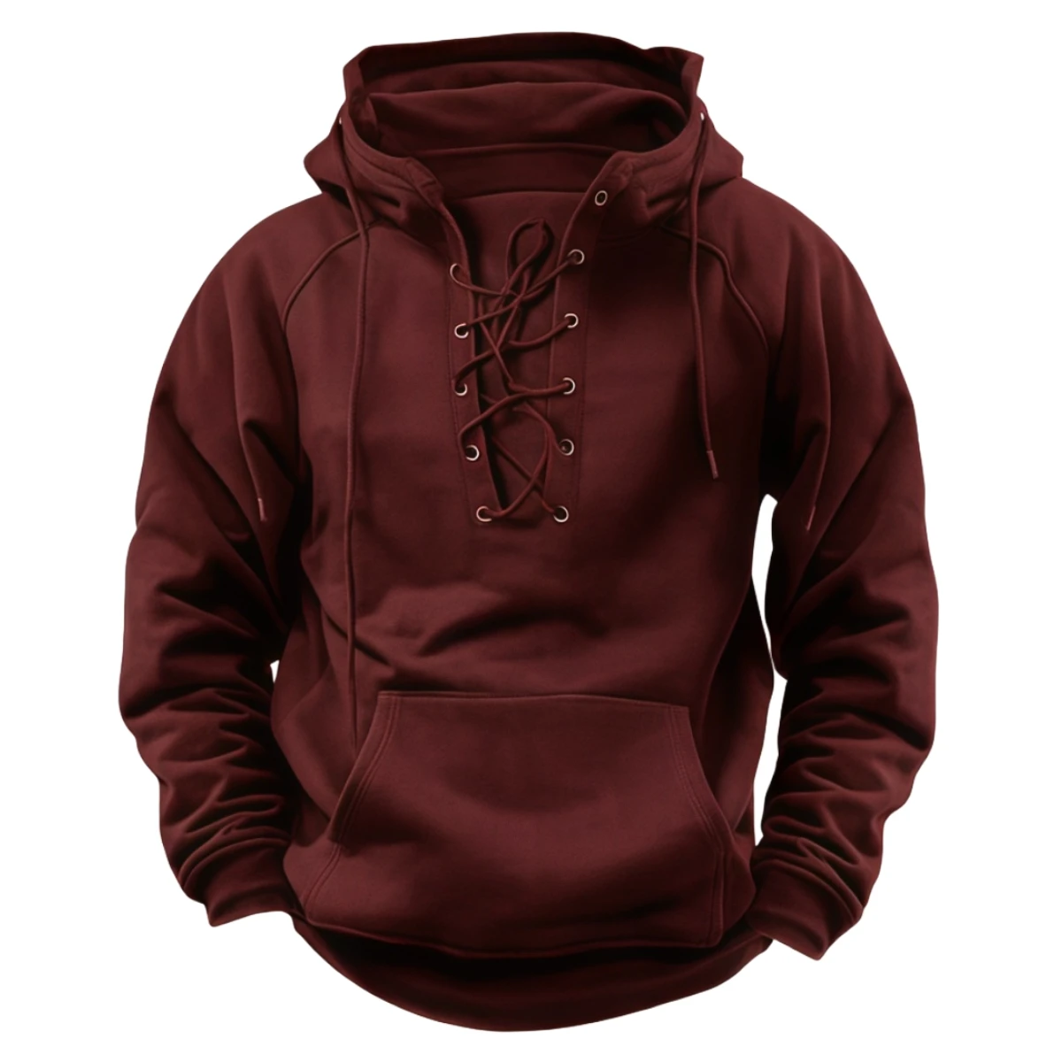 2025 Jaqueta casual masculina outono inverno ao ar livre: retrô com cadarço, ajuste solto, moletom com capuz de manga comprida de cor pura