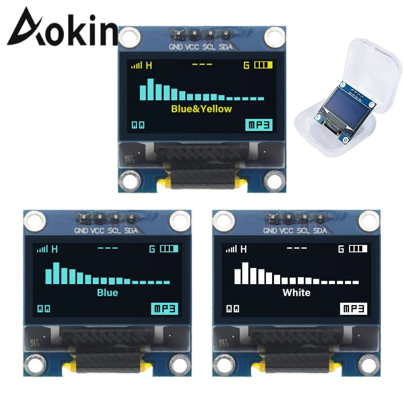 Módulo de pantalla OLED de 0,96 pulgadas SSD1306 I2C IIC SPI Serial 128x64 3,3 V-5V azul/azul amarillo/blanco para Arduino ESP32 ESP8266