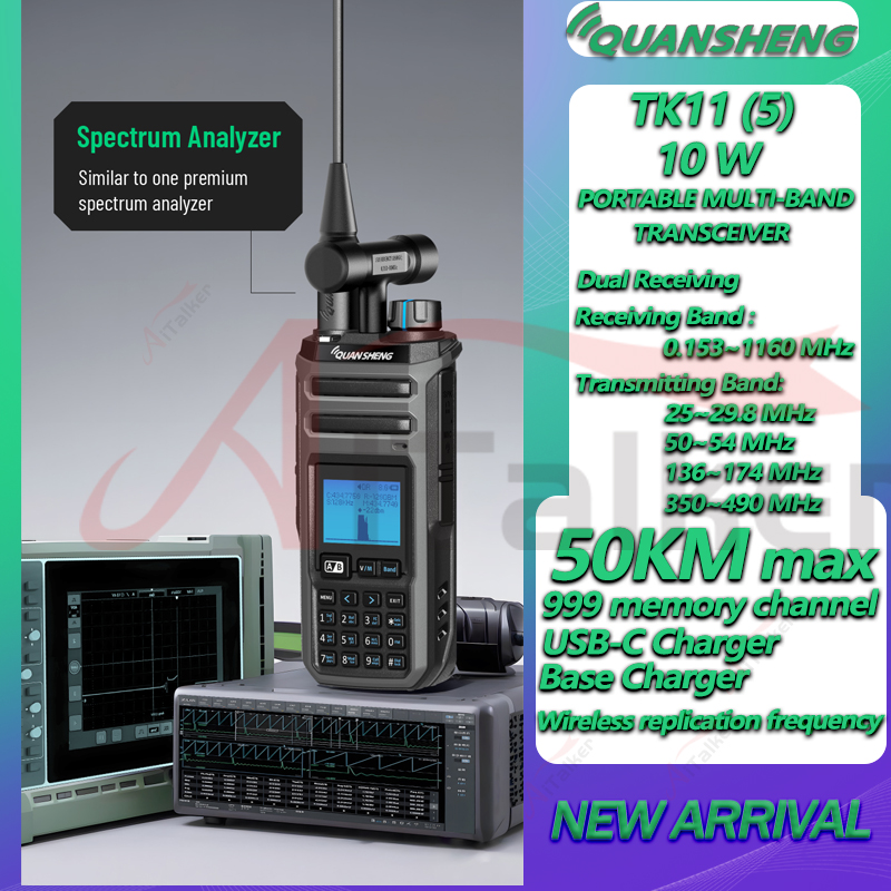 Quansheng TK11(5) 10W ALL BAND HF VHF UHF USB AM FM LSB CW 27MHz CB LW MW SW SSB Multi Band Spectrum Analyzer Ham Radio Portable