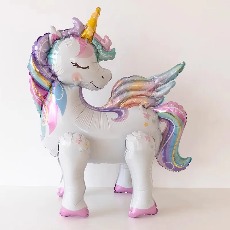 Freestanding Cute 3D Unicorn Balloon Foil Birthday Decoration Rainbow Unicorn Party Supplies Room Decoration  Kids Toy