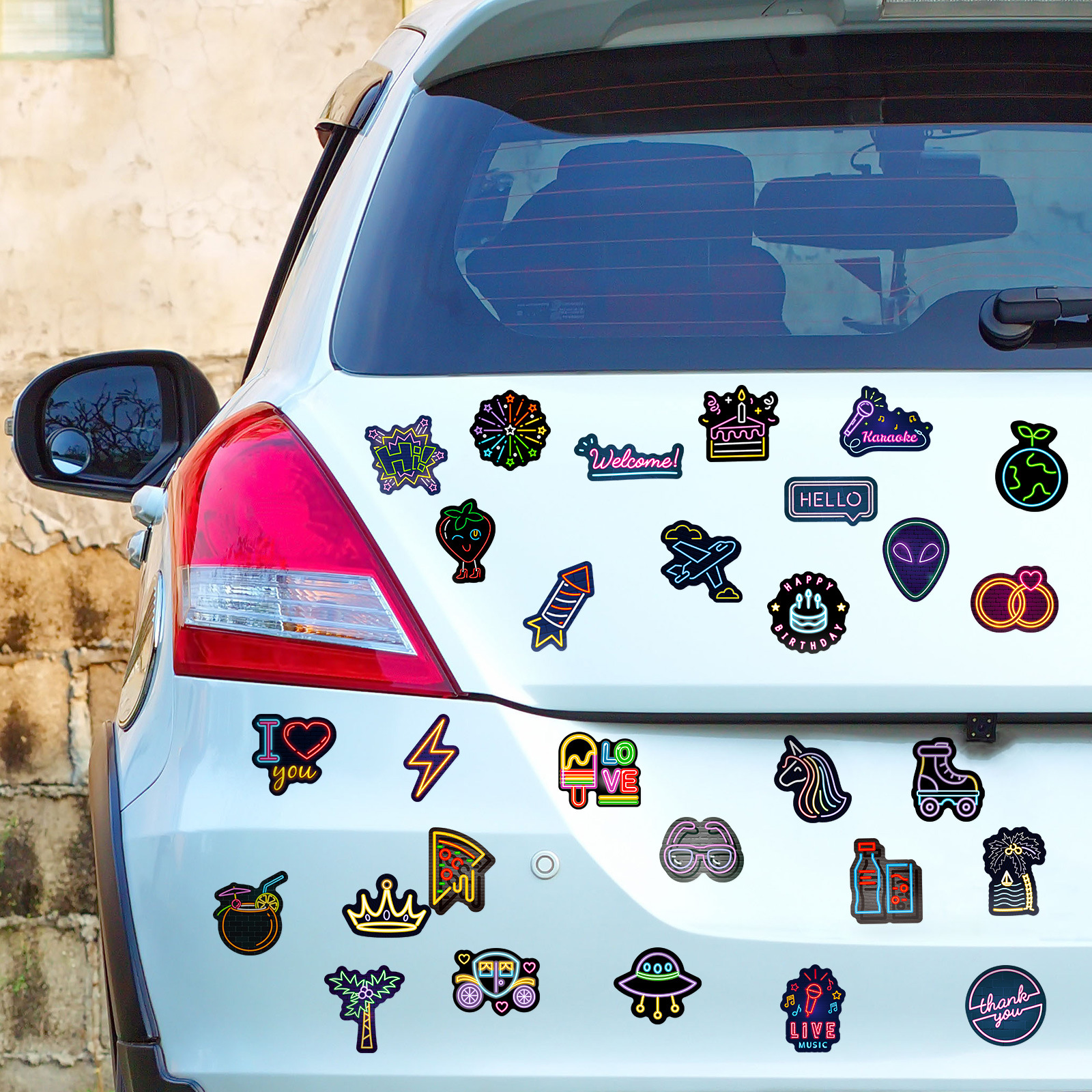 50 pçs à prova dwaterproof água néon graffiti adesivos conjunto para guitarra skate carro telefone brinquedo criativo dos desenhos animados decoração notebook