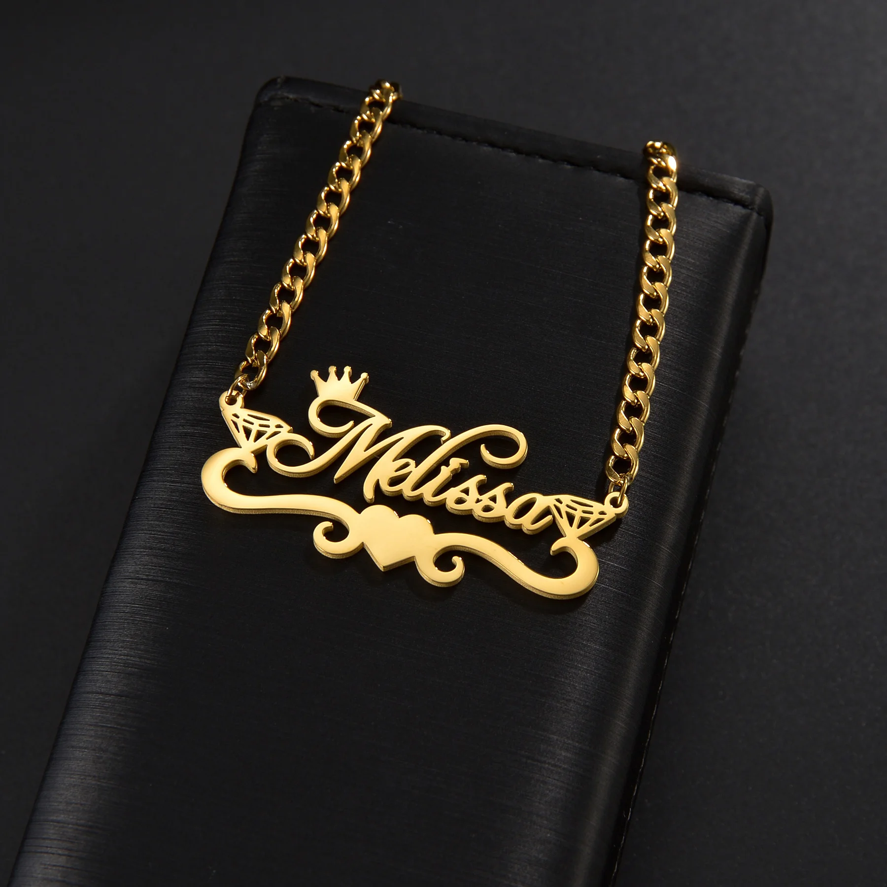 Atoztide CUSTOM ชื่อสร้อยคอสแตนเลส 4 มม.NK Cuban หนาจี้สําหรับผู้หญิงเครื่องประดับของขวัญ