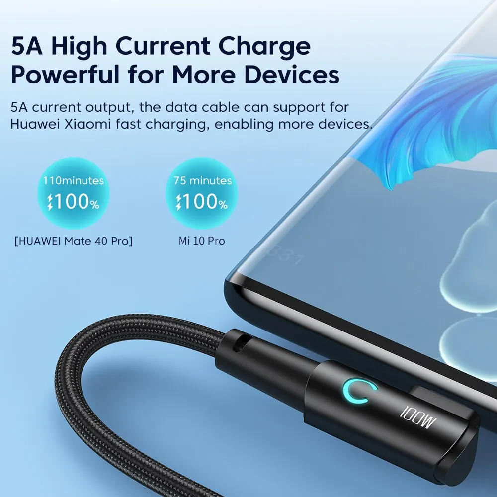 Toocki สาย USB C TO USB C 100W 90องศาสำหรับ iPad MacBook Pro Xiaomi Samsung Huawei ชนิด C ชาร์จเร็วสายวันที่
