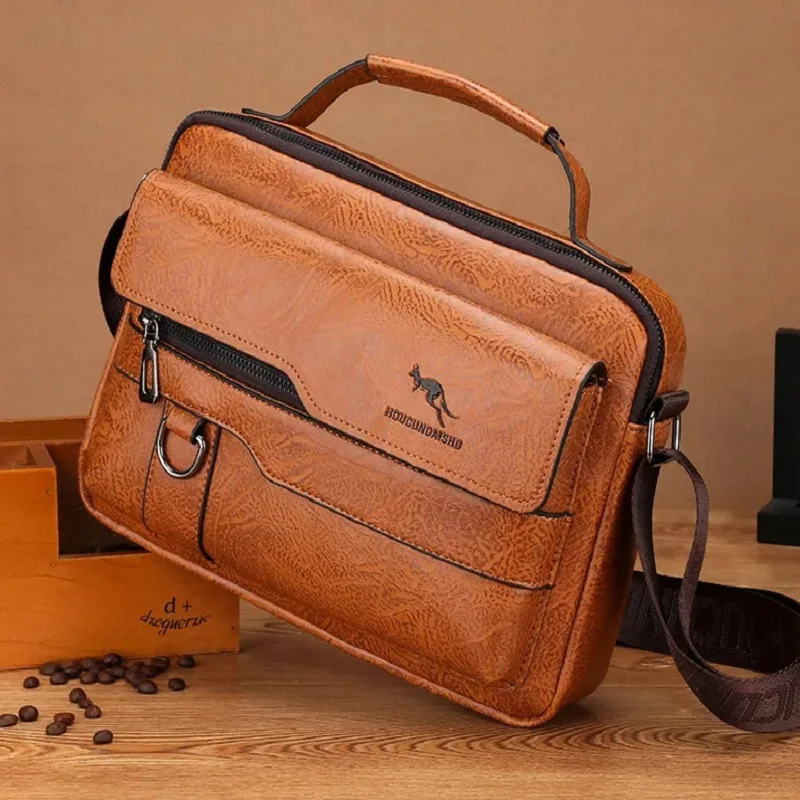 Luxe Kangoeroe Merk Messenger Bags Mannen Lederen Casual Crossbody Tas Voor Mannen Bruin Zwart Zakelijke Schoudertas Mannelijke Handtas