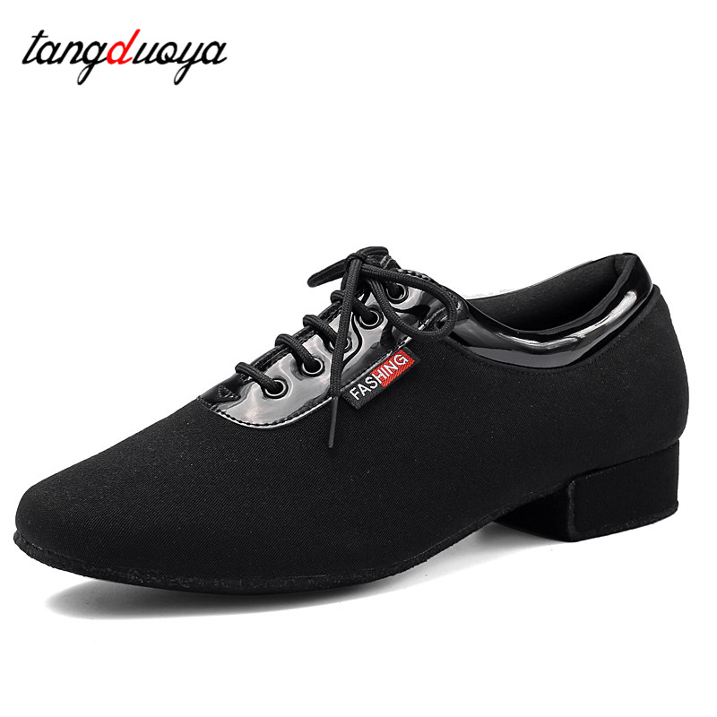Zapatos de baile modernos para hombre, zapatos de salón latinos/tango/suela de goma/suela suave, tacones bajos, zapatos de baile profesionales negros