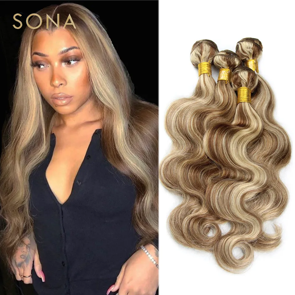 Piano cor p4/613 pacotes de cabelo destacado com fechamento remy onda do corpo ombre cinza loira tecer cabelo humano com destaques