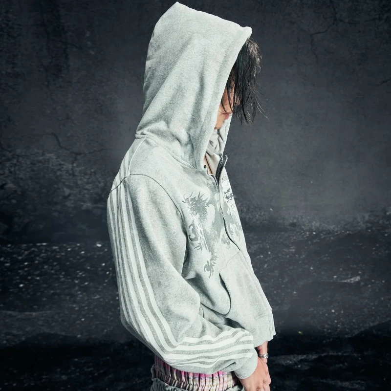 Y2K New Gothic Punk Impresso Homens e Mulheres de Rua Moda Com Capuz Camisa Esportiva Hip Hop Retro Harajuku Zíper Solto Com Capuz Spor