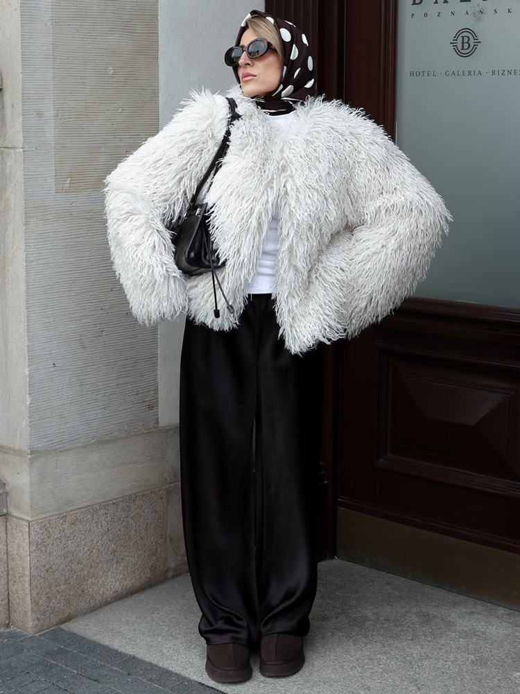 Tossy Weibliche Flauschigen Faux Fuchs Pelz Jacke Mantel Winter Lose Luxus Langarm Hohe Taille Patchwork Mantel frauen Outwear 2025