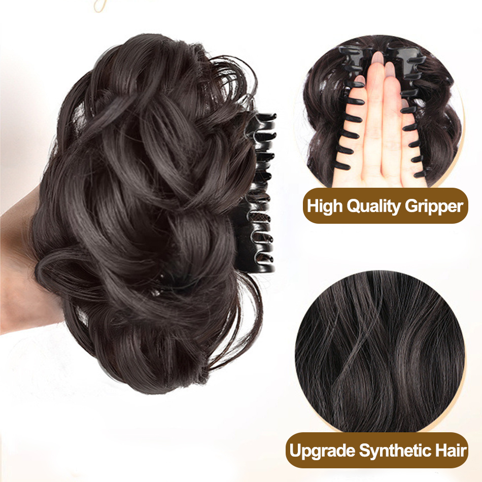 Synthetisches, unordentliches Dutt-Haarteil, Krallenclip, Pferdeschwanz-Extensions, Scrunchie-Stil, Lazy Flower Bud Dutt, Chignon, gewellter, lockiger Pferdeschwanz