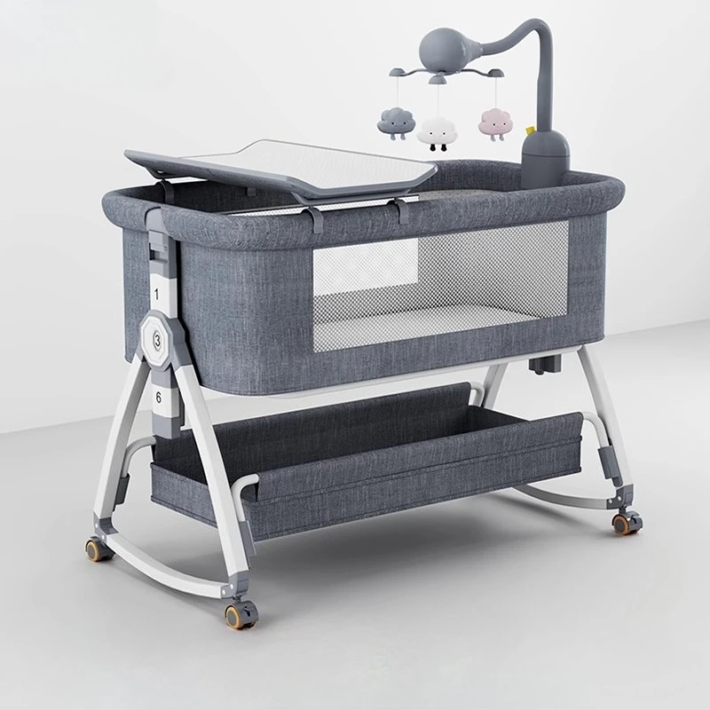 Aluminum Alloy Baby Crib, Portable and Practical, Foldable Crib, Multifunctional BB Bed, Newborn Splicing Large Bed