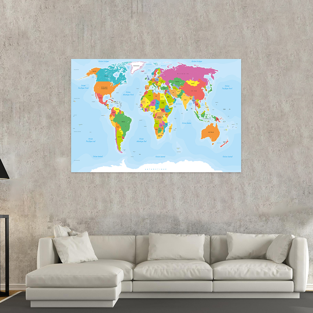 W języku francuskim mapa świata plakat na ścianę włóknina płótno malarstwo biuro salon Home Decor artykuły szkolne dla dzieci 225*150cm