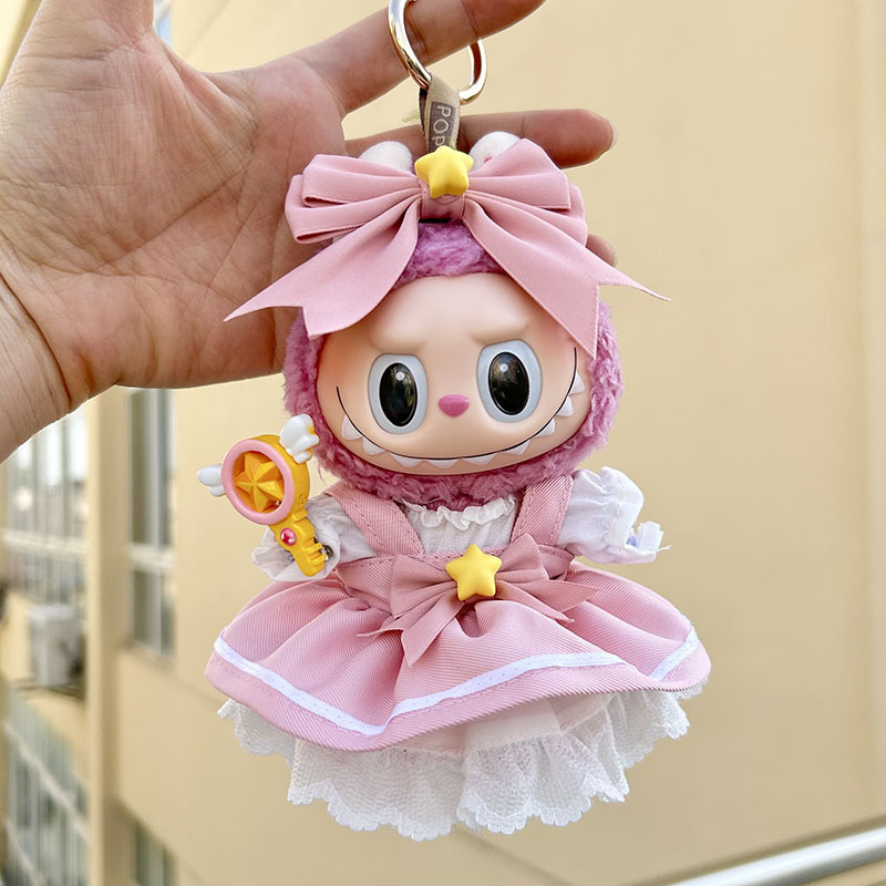 17cm labubu roupas de boneca de pelúcia acessórios para coreia kpop labubu ídolo boneca rosa arco saia labubu acessórios de roupas