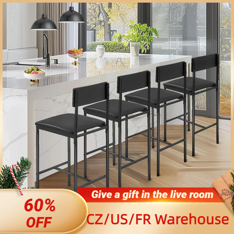 REDLIFE-Barhocker, 2er-Set, Thekenhöhenstuhl, Kücheninselhocker, PU-Leder, Holzrückenlehne, Esszimmer-Thekenbar, 25,5 Zoll