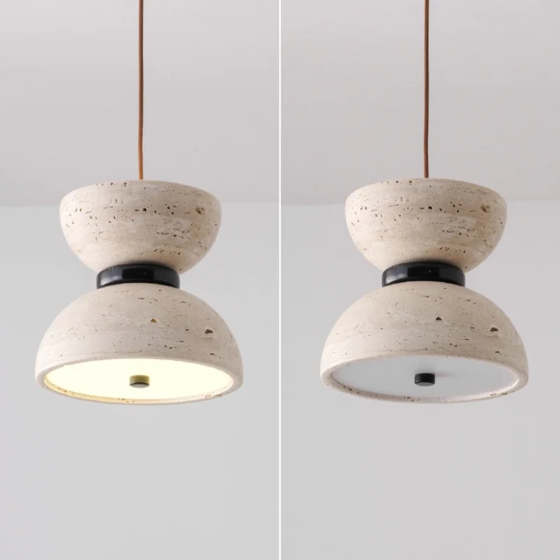 IWHD Wabi Sabi LED Lampu Liontin Membaca Ruang Tamu Bar 2 Pencahayaan Scorce Kuning Travertine Batu Lampu Gantung Luminer Suspendu
