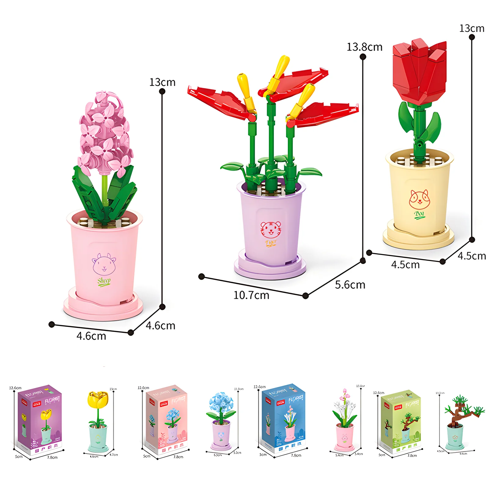 Criativo kawaii leite xícara de chá bloco de construção buquê de flores vaso diy rosa tijolos decoração brinquedos para crianças presente natal