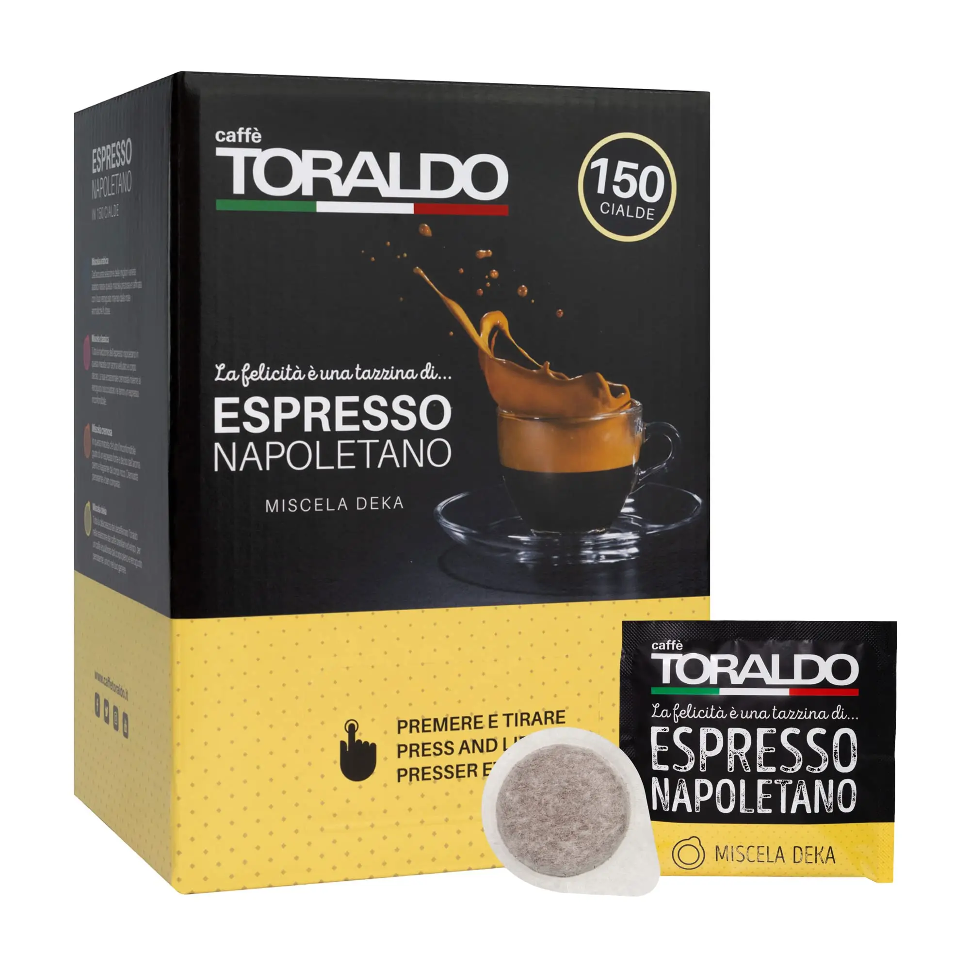 CAFÉ TORALDO |   Cafes ESE 44 |   Café sélectionné, grillé et torréfié en Italie |   Excellence du café napolitain (600 cafés, Mixture Dek)