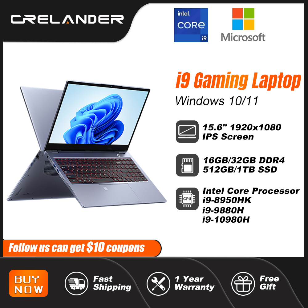 CRELANDER-Ordinateur portable i9, ordinateur portable de jeu, 15.6 pouces, processeur Core i9 8e, 9e, 10e, Isabel, 32 Go de RAM, Windows 11