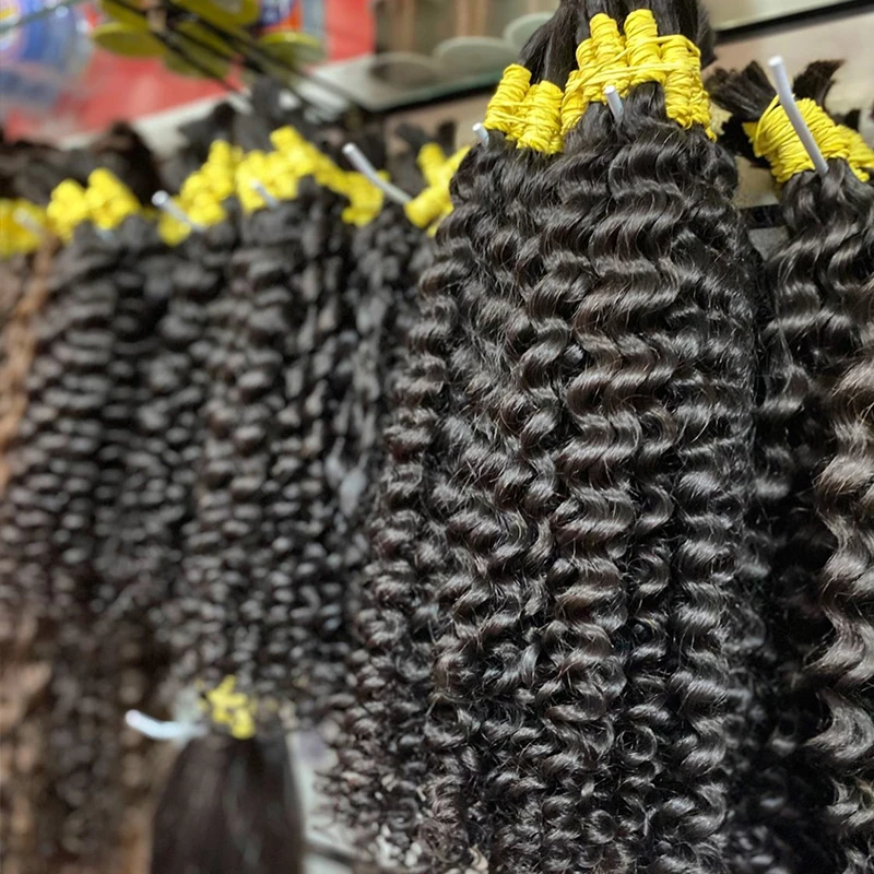 Extensão do cabelo humano virgem, cabelo encaracolado profundo, cabelo a granel, tecelagem para trançar, 100% não transformados, sem trama, 10A, 18-30in