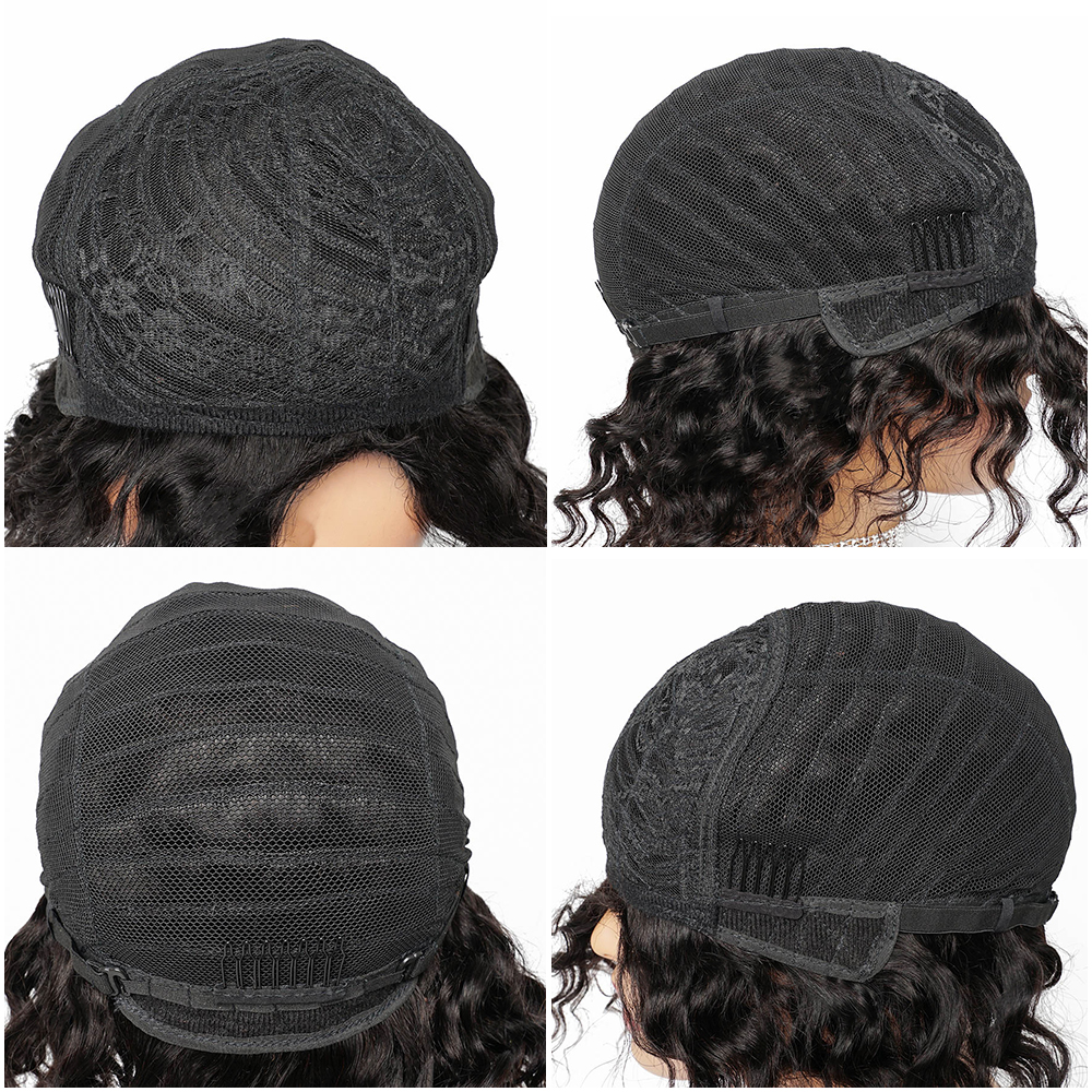 Pelucas de cabello humano Remy, peluca hecha a máquina, Color Natural, Rubio degradado, Borgoña, pelo corto ondulado profundo, estilo MogulHair