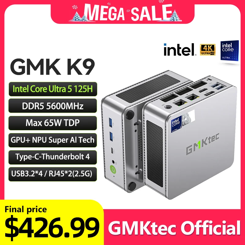 GMKtec Mini PC GMK K9 Intel Core Ultra 5 125H NUCBOX System Window 11Pro PCle GEN4.0*4 DDR5 5600MHz