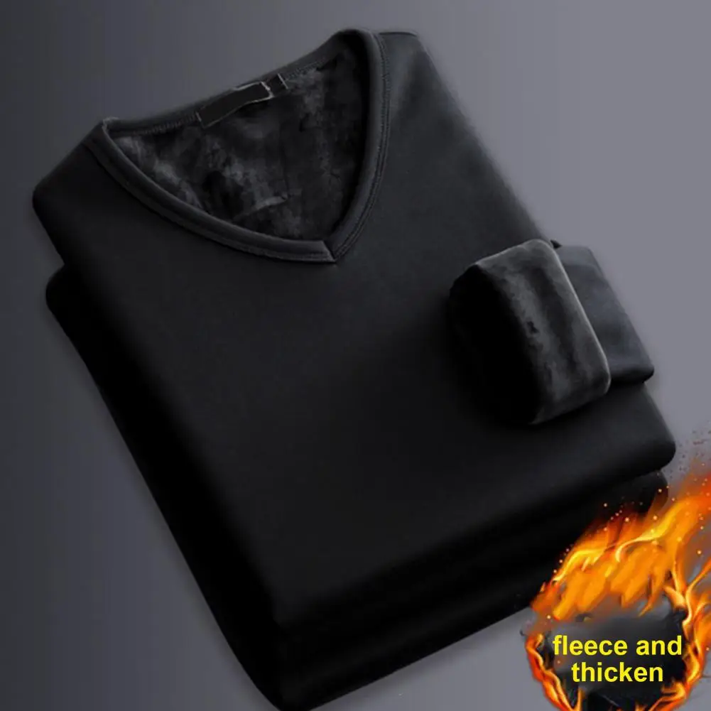 ฤดูหนาวผู้ชาย V คอกํามะหยี่เรียงรายเสื้อยืดแขนยาว Soft Pullover Casual Men Base Top Plus ขนาดผู้ชาย Bottoming เสื้อยืด