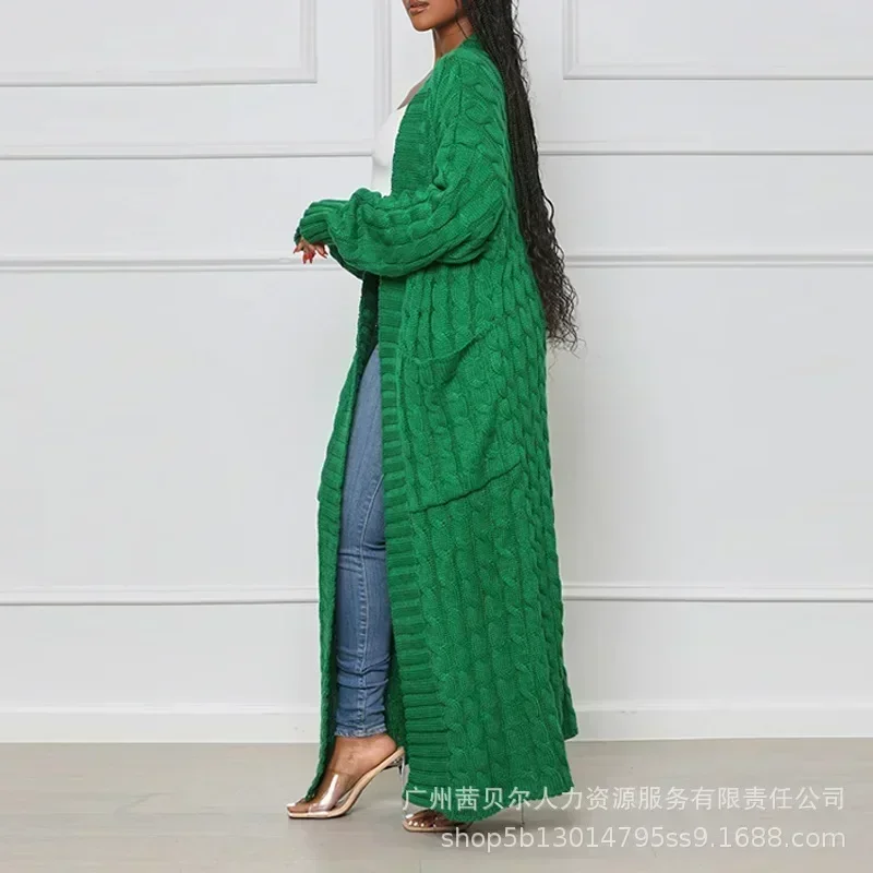 Open Front Zopfmuster Longline Cardigan Damen Langarm Lose Mode Lässig Offene Strickjacke Strickwaren Einfarbig
