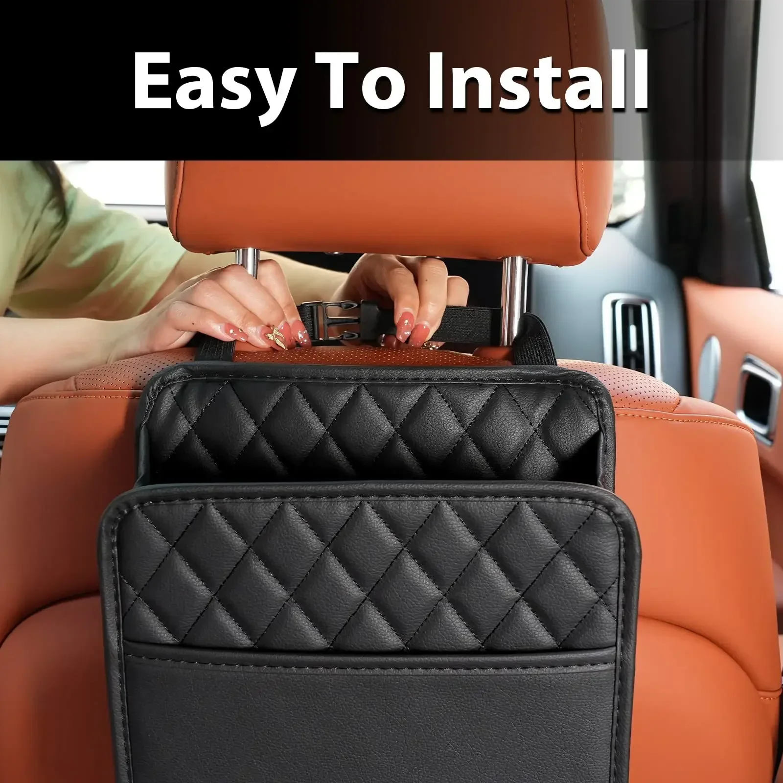 Universele autostoel organizer PU lederen opbergtas Multi-pocket ontwerp Waterdichte tissuehouder Bekerhouder Vuilniszak
