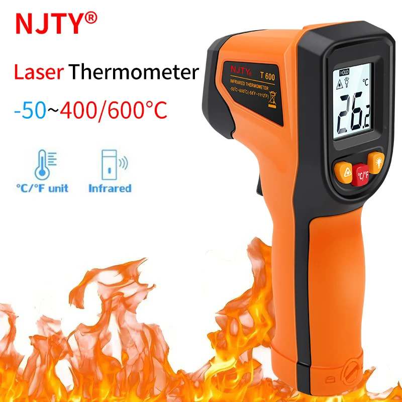 NJTY Digital Infrared Thermometer -50~600℃ Handheld Industrial Temperature Measuring Gun Non-Contact IR Pyrometer Gauge Tools