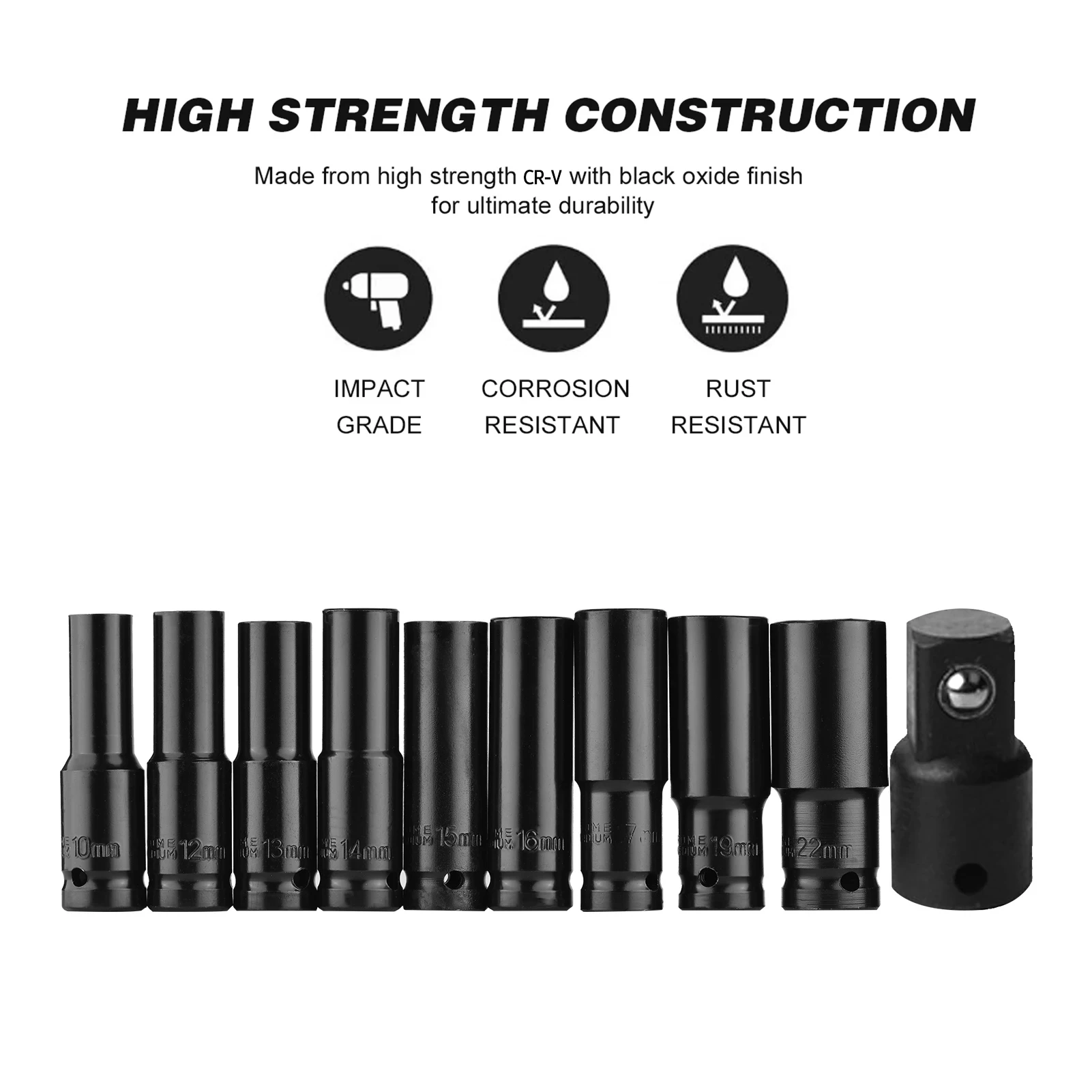 10pcs 1/2 "ไดรฟ์ Deep Impact SOCKET ชุดไดรฟ์เมตริกประแจซ็อกเก็ต Deep Impact SOCKET PNEUMATIC ประแจหัวยางเครื่องมือกําจัด