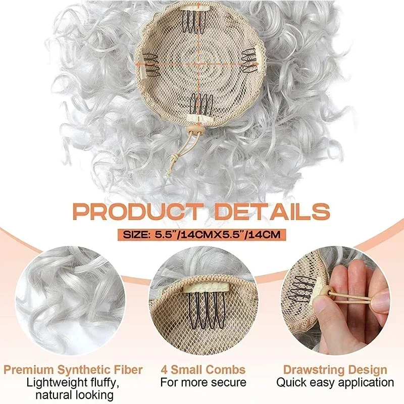 Moño de pelo rizado desordenado sintético para mujer, cola de caballo Updo ondulada corta y suelta, moño rizado rubio, extensiones de cabello resistentes al calor
