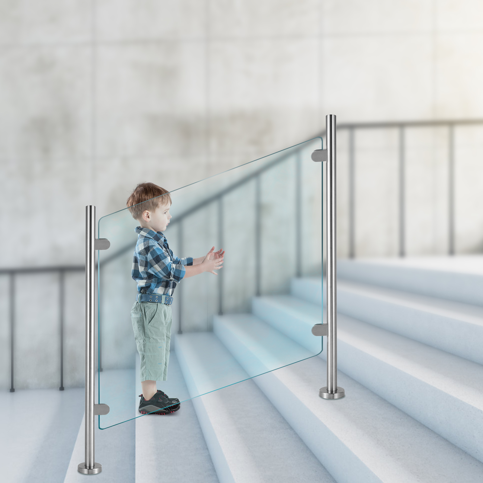 Stainless Steel Balustrade Posts Mid/ Corner/ End Grade Glass Clamps Railing End Column 110CM