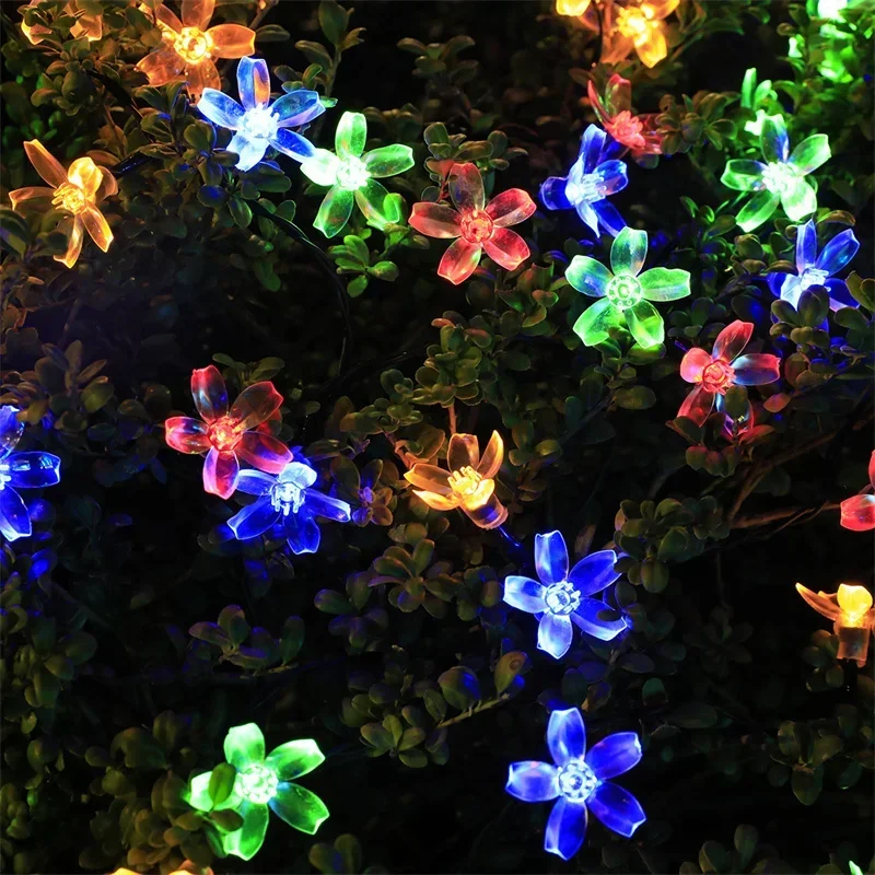 พลังงานแสงอาทิตย์ Fairy String Light SAKURA Garlands 5M พีชดอกไม้ CherryLED โคมไฟสําหรับงานแต่งงานสวนตกแต่งกลางแจ้งไฟ LED