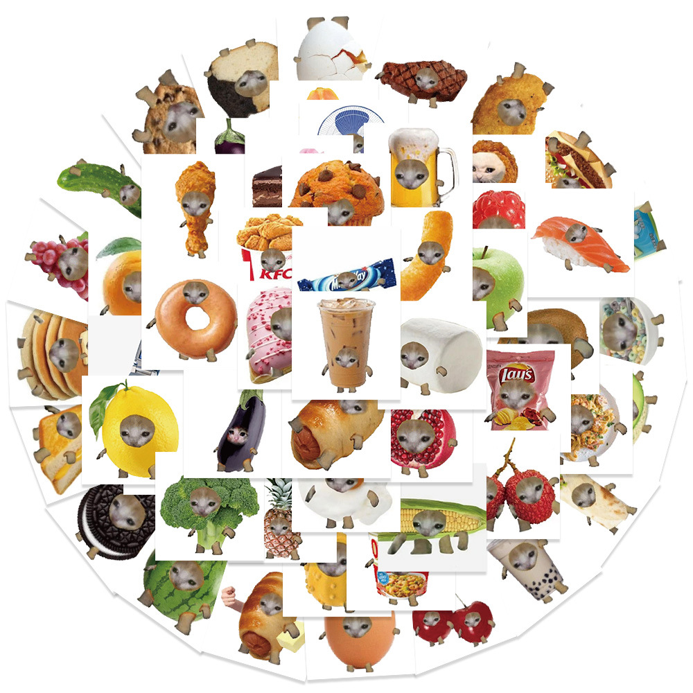 69 pçs engraçado meme gato e comida bonito graffiti adesivos para brinquedo bagagem portátil ipad skate telefone carro adesivos