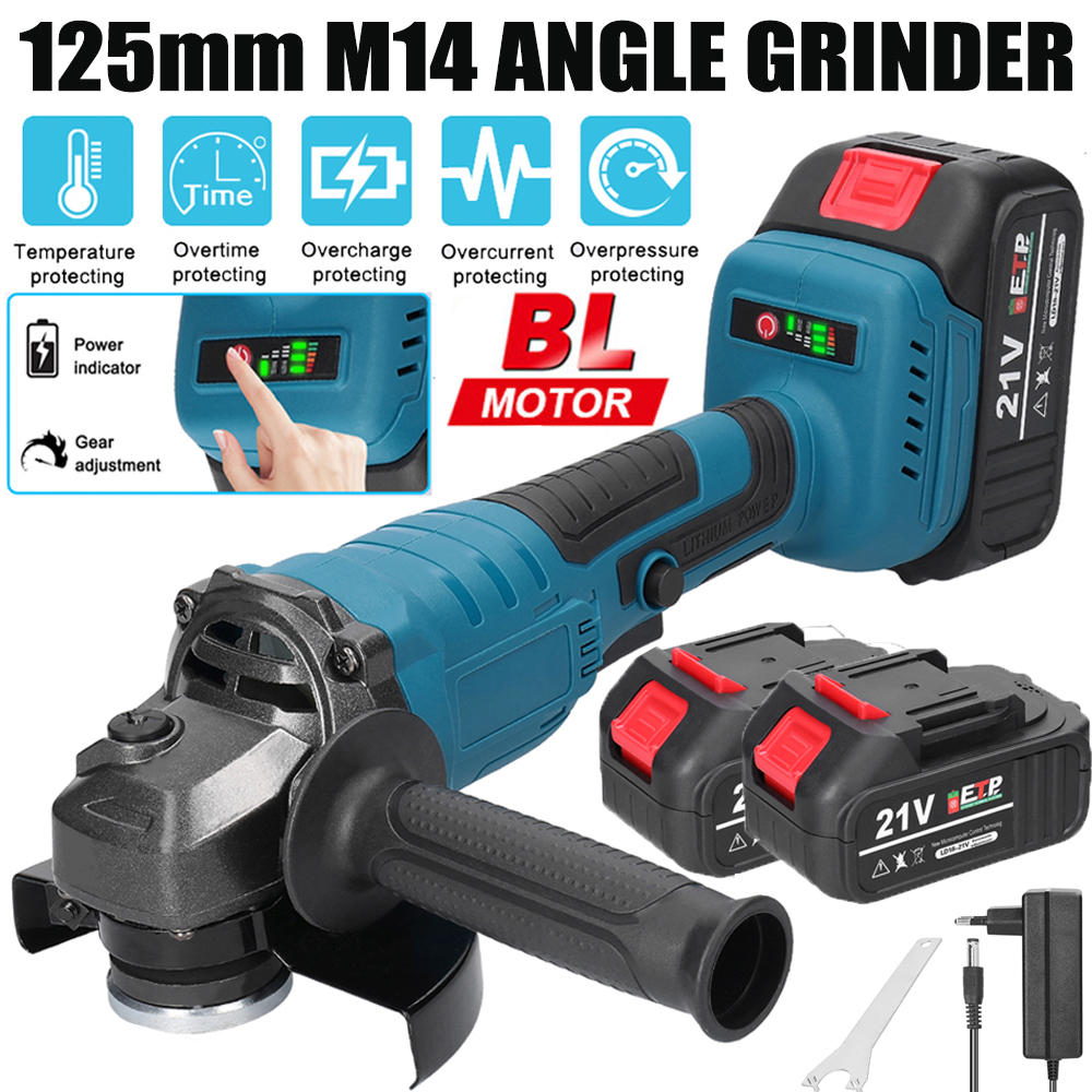 21V 125mm M14 Winkelschleifer Akku-elektrischer Polierer Bürstenloser Motor Keramikfliesen Holz Stein Stahl Schleifen Schneidemaschine