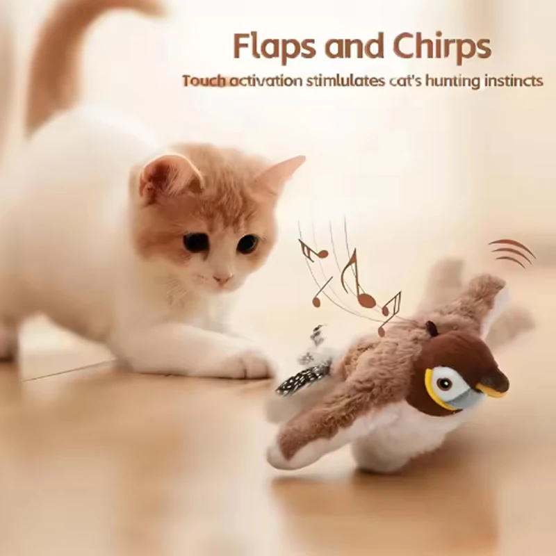 Hot Gesimuleerde Vogel Kat Speelgoed Interactief Speelgoed Hond Oplaadbare Tjilpen Klapperende Vogel (geen Vliegen) Touch Geactiveerd Pluche Huisdier Speelgoed