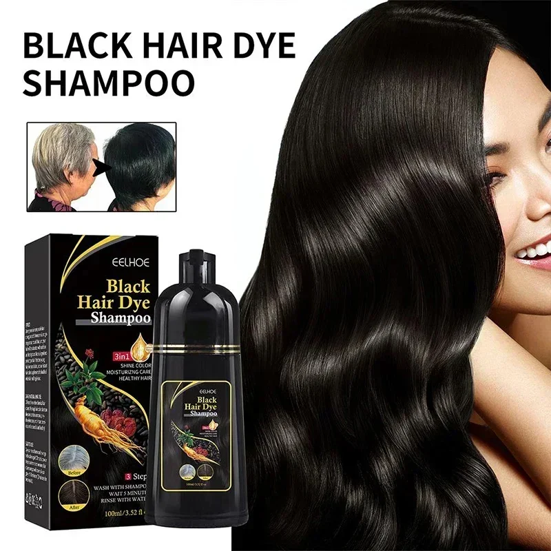 Champú de Color de cabello a base de hierbas naturales, 3 en 1, para Color de grano, marrón oscuro, negro, gris, 100ml Revestimiento Universal para hombre y mujer