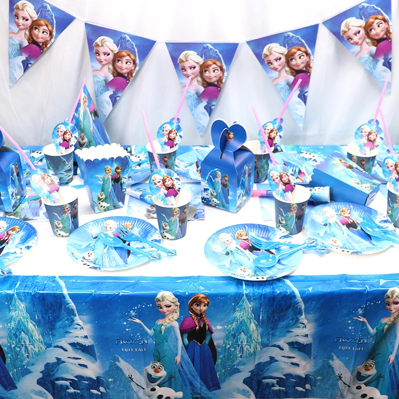 Gefrorene Anna Elsa Prinzessin Geburtstag Party Dekorationen Kinder Einweggeschirr Teller Tassen Servietten Luftballons Babyparty Zubehör