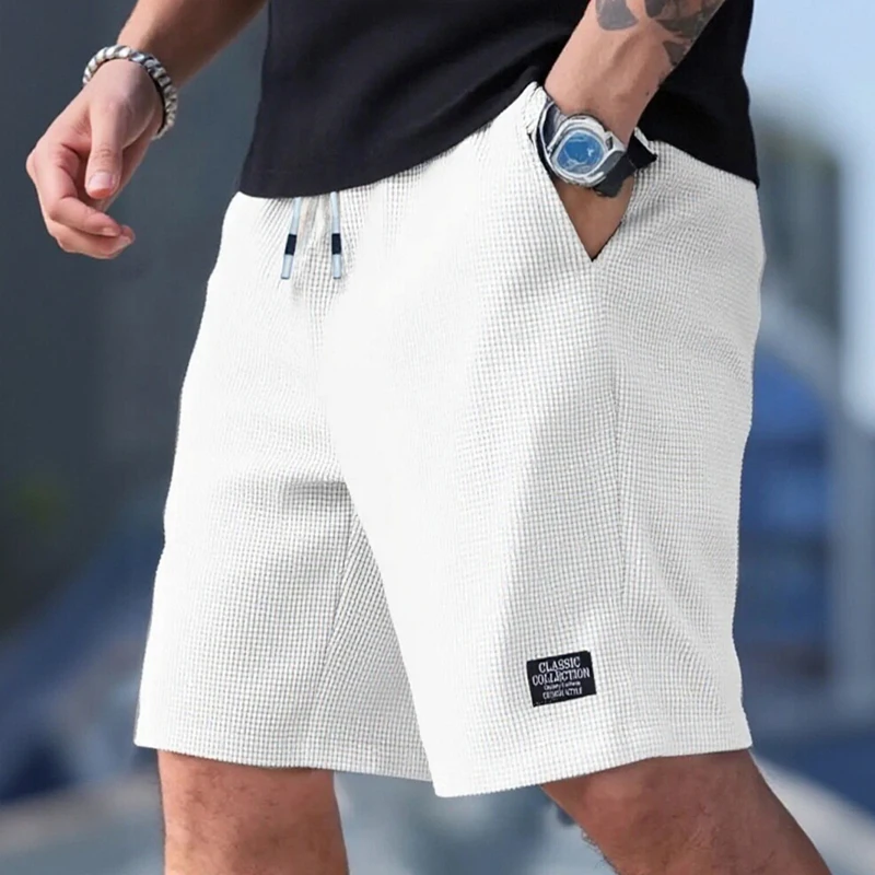 Shorts masculinos, calças casuais masculinas, shorts de praia masculinos, shorts esportivos masculinos, novo tecido texturizado elegante, calças respiráveis, adequados para uso casual diário e esportes