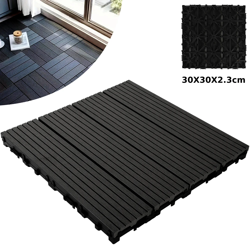 11 unidades de suelo de terraza, 30x30x2,3 cm/unid, juego de tableros de suelo de jardín compuestos, suelo de azulejos de terraza con efecto de madera entrelazado