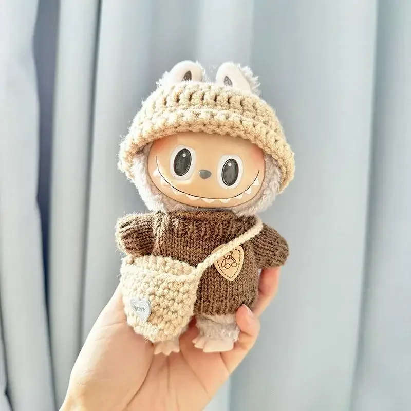 Mini ropa de muñeca de peluche de 17cm, accesorios de atuendo para Corea Kpop Exo Labubu Idol V1 V2, conjunto de diadema y suéter, regalo de ropa