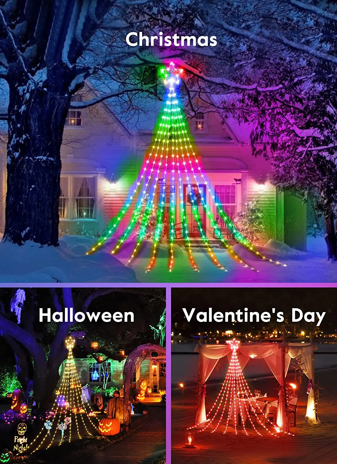 Guirnalda inteligente RGBIC para árbol de Navidad, luces LED con Control remoto por aplicación, USB, para dormitorio, Navidad, decoración de fiesta de boda