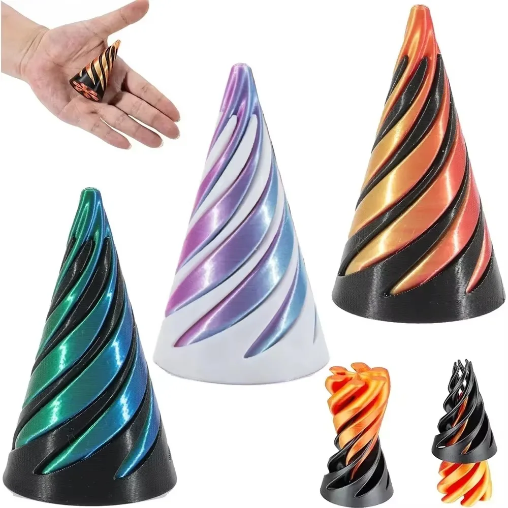 3D Printed Spiral Cone Pyramid Passthrough Sculpture Pass Through Pyramid Toy Mini Vortex Thread illusion Cone Spiral Ornament