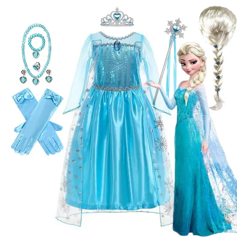 Disney disfraz de reina de la nieve para niñas, disfraces de Elsa, vestido de fiesta de carnaval, bata de baile, ropa para niños, vestido de princesa de Frozen