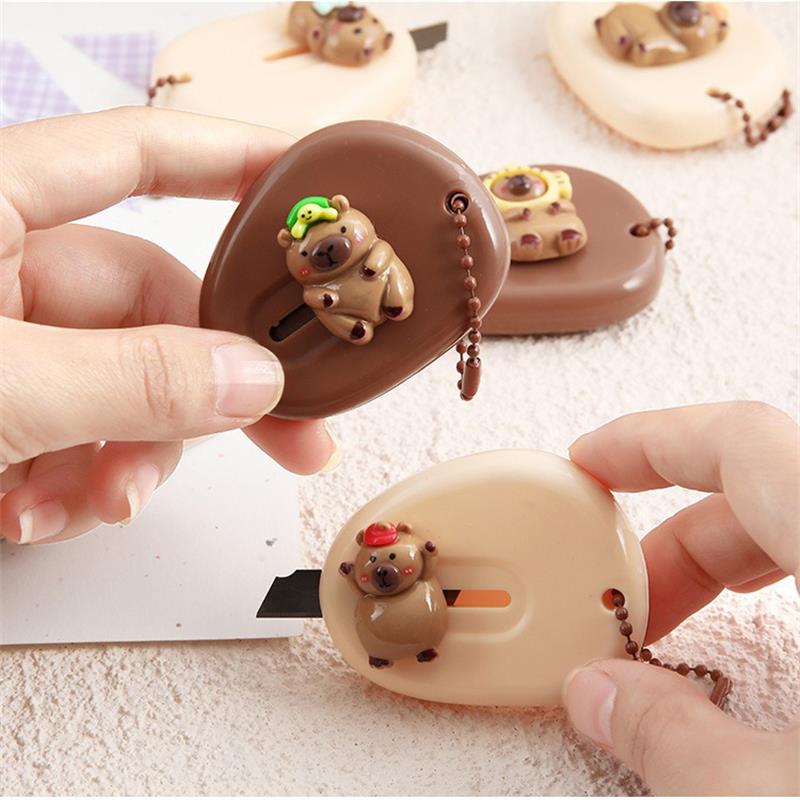 Mini cuchillo de utilidad portátil retráctil, papelería de conejillo de indias de dibujos animados, cortador de caja de papel hecho a mano, cuchillo de desembalaje de sobre exprés