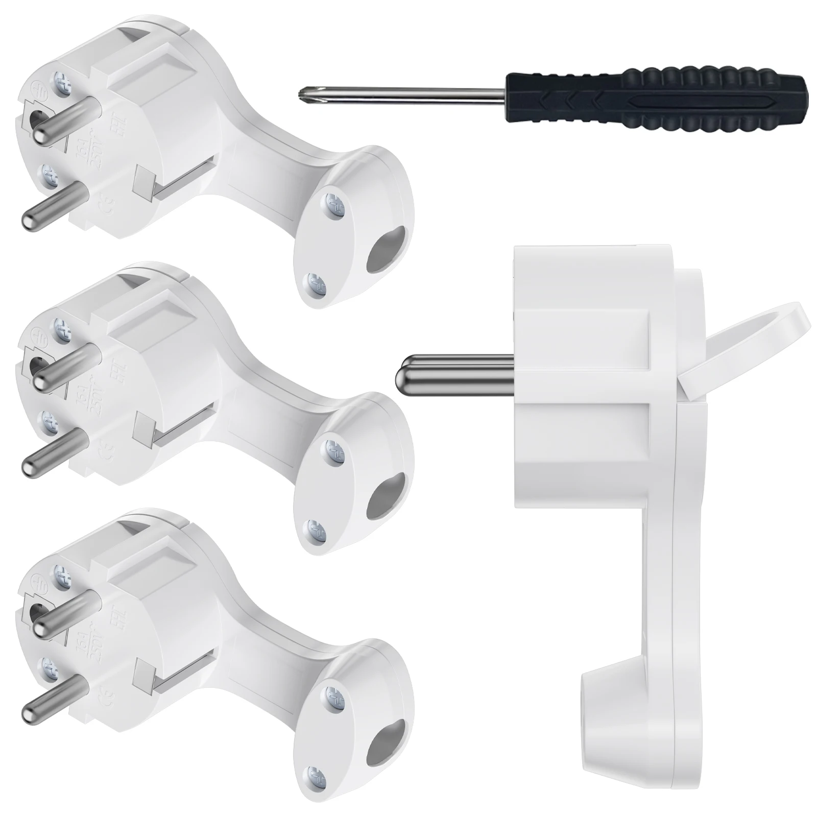 Adaptadores de tomada plana da ue, 4 unidades, com alças dobráveis para fiação substituível, tomadas de alimentação schuko, padrão francês alemão