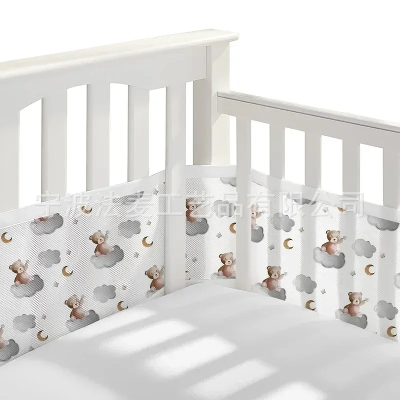 Forro de cama de malla transpirable, valla de cuna de bebé de 4 paneles, barandilla de algodón, parachoques grueso, Protector de cuna alrededor de una pieza, decoración de habitación de bebé